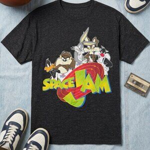 Space Jam T-Shirt 3XL Black Confetti Speckled Tune Squad Graphic T-Shirt